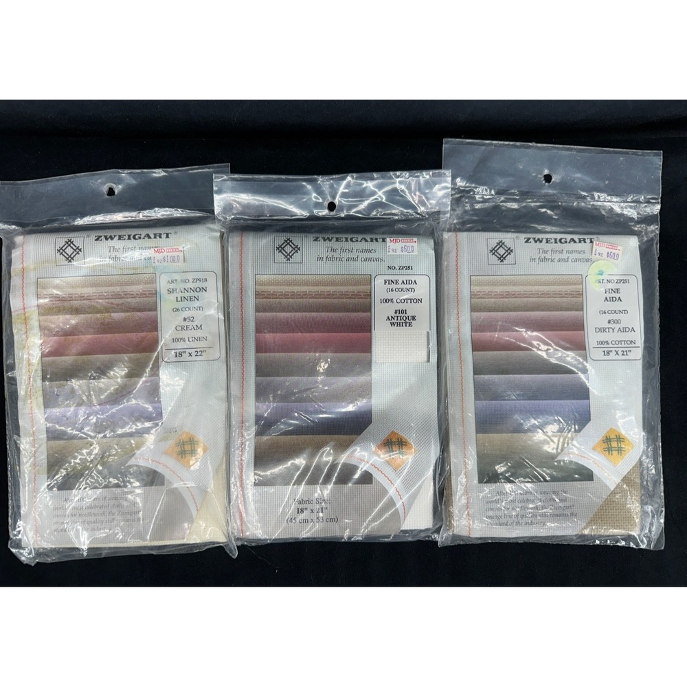 Zweigart Aida 3 Pack Cross Stitch Fabric Cream, Antique White, Dirty Aida NIP